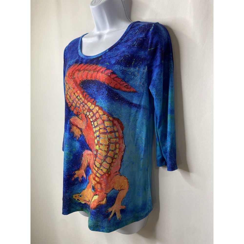 Leoma Lovegrove Women's Alligator Shirt Size Small Artsy Vacation Tropical Boho - Picture 2 of 11